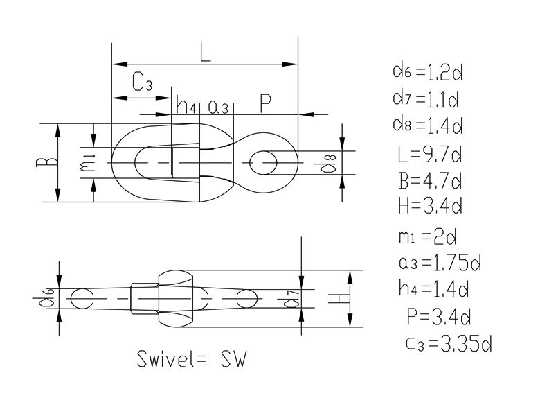 Stainless steel swivel link structure parameters